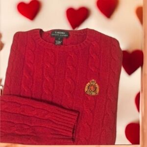 Lauren Ralph Lauren Vintage 1990 Women's Red Cable Knit 100% Lambswool Sweater-S